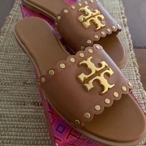 Tory Burch Everly Slides - Tan Leather Sandals — BRAND NEW